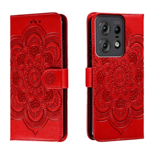

For Motorola Edge 50 Pro Sun Mandala Embossing Pattern Phone Leather Case(Red)