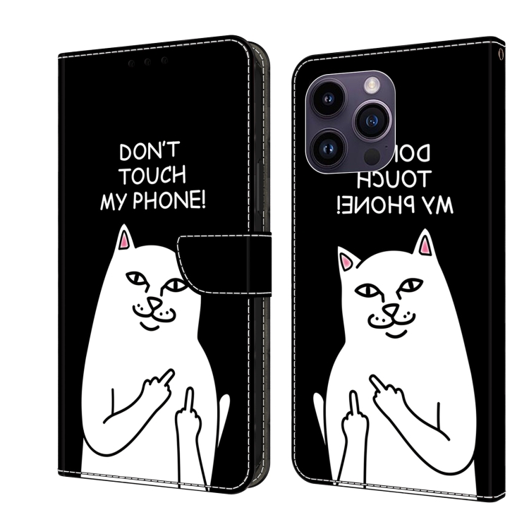 

For iPhone 15 Pro Max Crystal Painted Leather Phone case(Dont Touch My Phone)