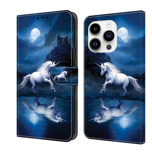 For iPhone 15 Pro Crystal Painted Leather Phone case(White Horse) tumbeelluwa 4 pcs healing crystal wands single self stand point 6 faceted reiki stone for meditation therapy decor 1 88 inches