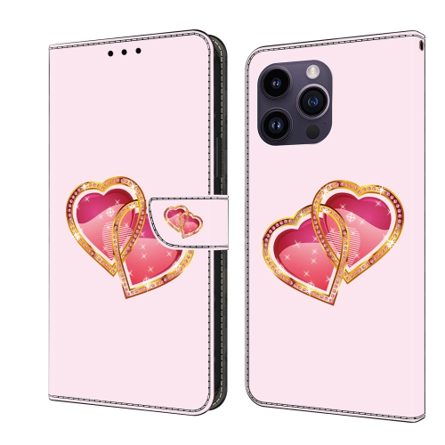 

For iPhone 14 Pro Max Crystal Painted Leather Phone case(Love Peach)