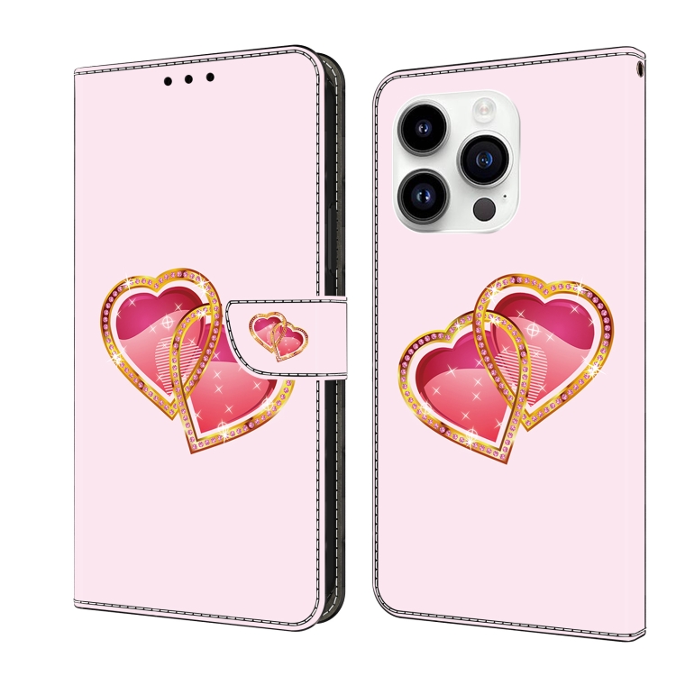 

For iPhone 14 Pro Crystal Painted Leather Phone case(Love Peach)