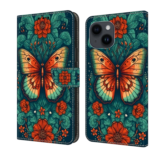 

For iPhone 13 Pro Crystal Painted Leather Phone case(Flower Butterfly)