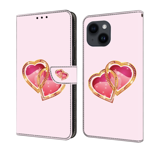 For iPhone 13/14 Crystal Painted Leather Phone case(Love Peach) tumbeelluwa healing crystal puff heart love pocket stone palm stone worry stone 1 5 inches