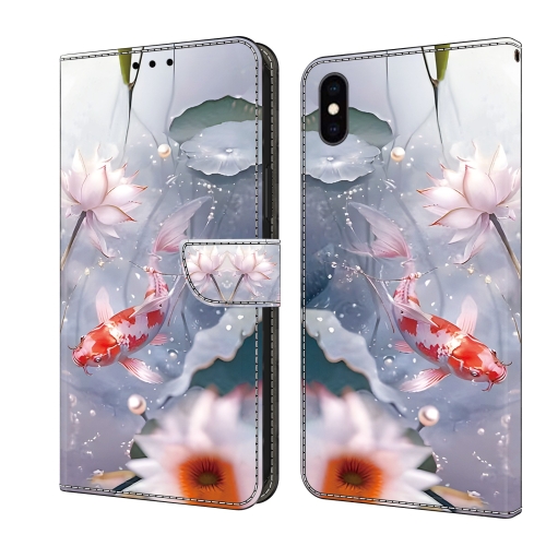 

For iPhone XR Crystal Painted Leather Phone case(Koi)