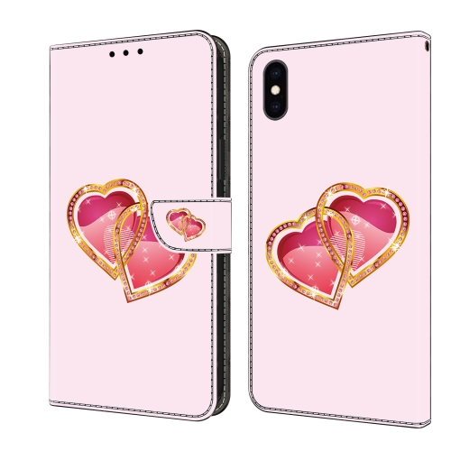 

For iPhone X / XS Crystal Painted Leather Phone case(Love Peach)