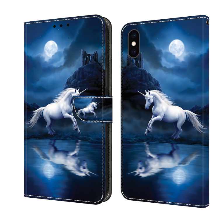 

For iPhone X / XS Crystal Painted Leather Phone case(White Horse)
