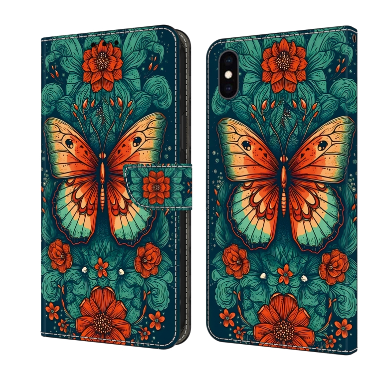 

For iPhone X / XS Crystal Painted Leather Phone case(Flower Butterfly)