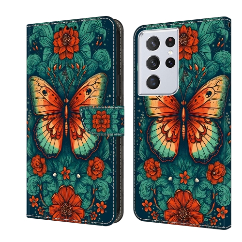 

For Samsung Galaxy S21 Ultra 5G Crystal Painted Leather Phone case(Flower Butterfly)