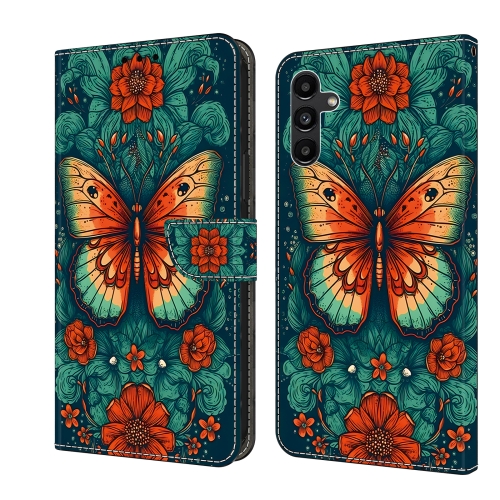 

For Samsung Galaxy S22 5G Crystal Painted Leather Phone case(Flower Butterfly)