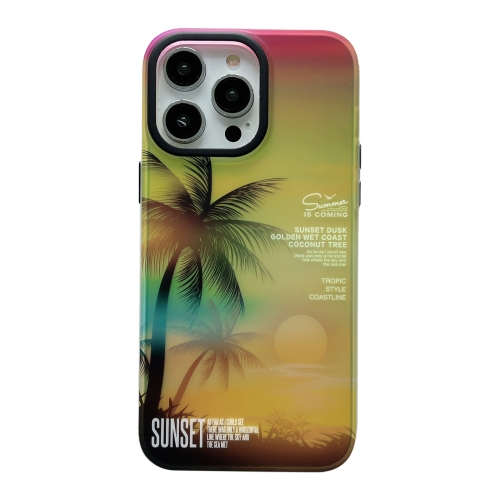 

For iPhone 15 Pro SUNSET Coconut Tree Dual-side Laminating Laser Phone Case(Yellow)