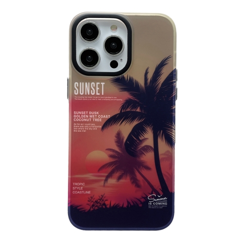 

For iPhone 14 Pro Max SUNSET Coconut Tree Dual-side Laminating Laser Phone Case(Red)