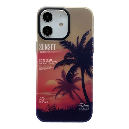 

For iPhone 12 SUNSET Coconut Tree Dual-side Laminating Laser Phone Case(Red)