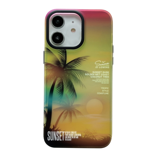 

For iPhone 11 SUNSET Coconut Tree Dual-side Laminating Laser Phone Case(Yellow)