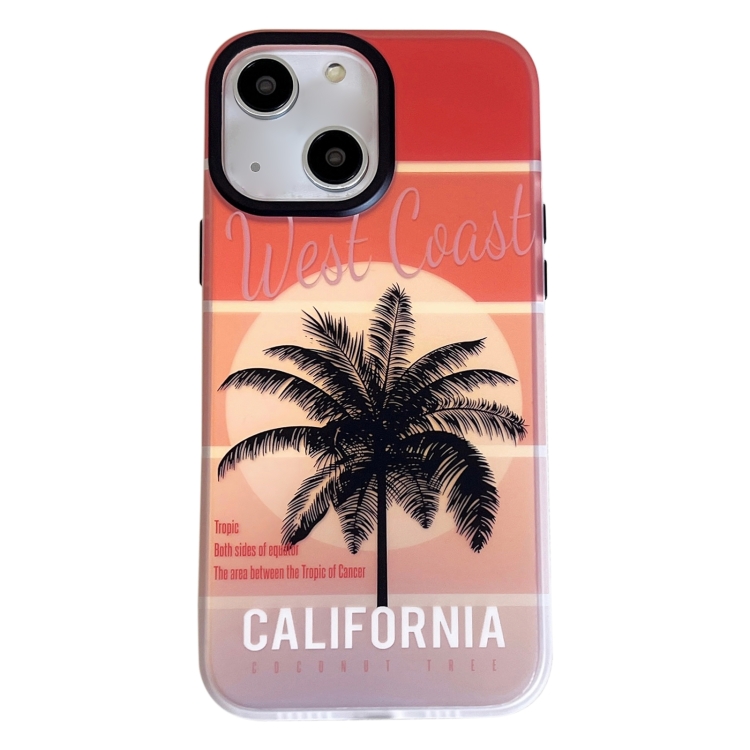 

For iPhone 15 Beach Coconut Dual-side Laminating Laser Frosted Phone Case(Red Yellow)
