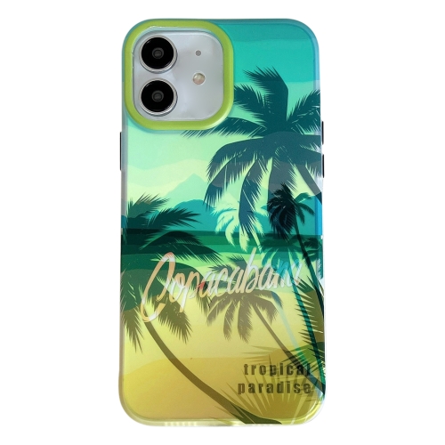 

For iPhone 11 Beach Coconut Dual-side Laminating Laser Frosted Phone Case(Green Yellow)