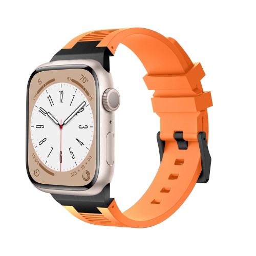 For Apple Watch SE 2023 44mm Loners Liquid Silicone Watch Band(Black Orange) ремешок vlp braded band для apple watch 38 40 41 мм l xl коралловый