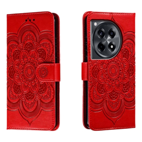 For OnePlus Ace 3 Sun Mandala Embossing Pattern Phone Leather Case(Red) fajarina top quality genuine leather floral pattern brass slide buckle belts for men novelty strap mens jeans belt n17fj149