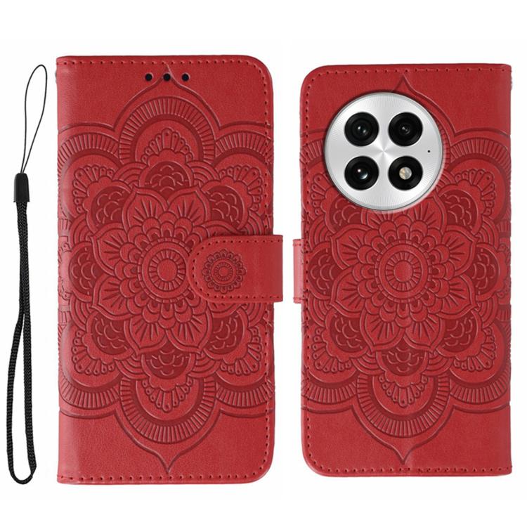 

For OnePlus 13 Sun Mandala Embossing Pattern Phone Leather Case(Red)