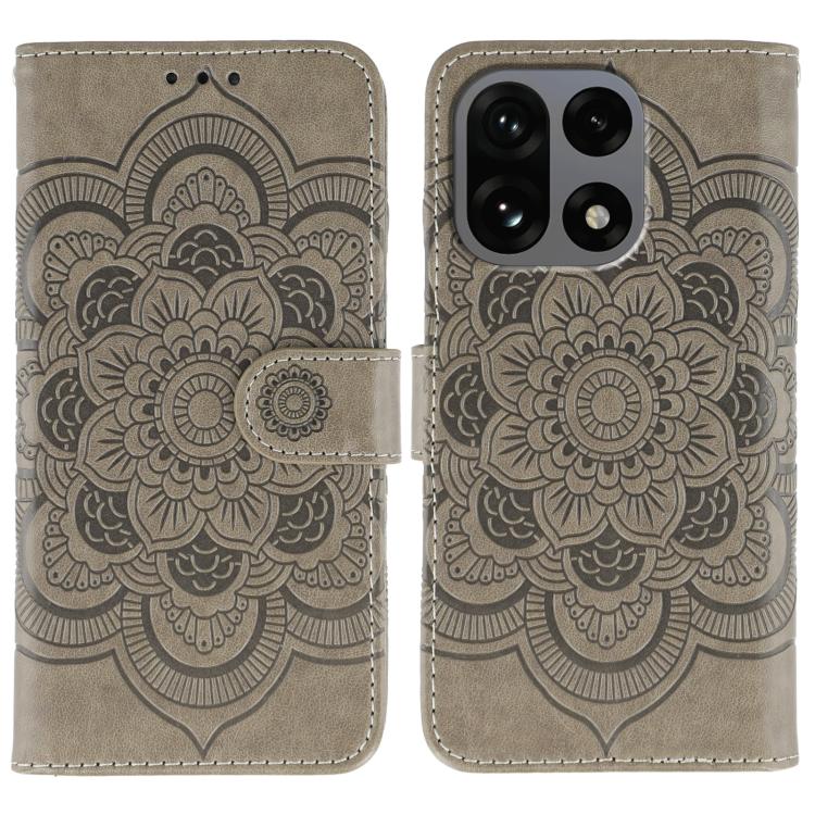 For OnePlus 15 Sun Mandala Embossing Pattern Phone Leather Case(Grey)