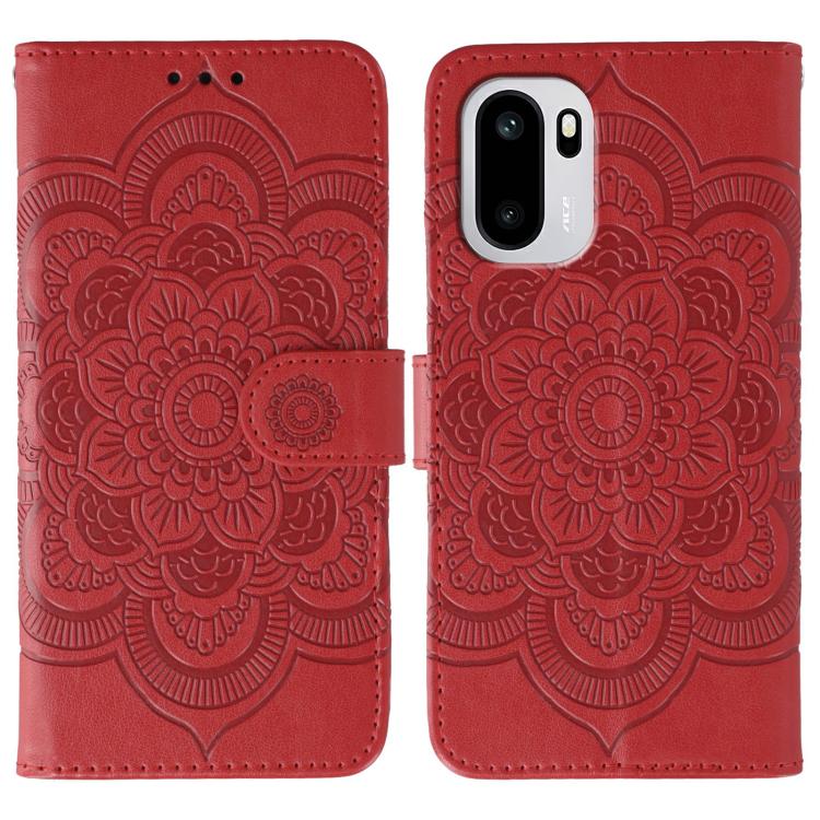 

For OnePlus Ace 6 Sun Mandala Embossing Pattern Phone Leather Case(Red)