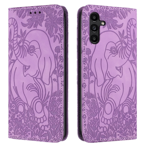 For Samsung Galaxy S24 5G Retro Elephant Embossed Leather Phone Case(Purple)
