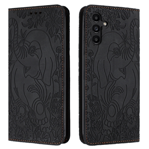 

For Samsung Galaxy S24 5G Retro Elephant Embossed Leather Phone Case(Black)