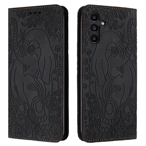 For Samsung Galaxy S24+ 5G Retro Elephant Embossed Leather Phone Case(Black)