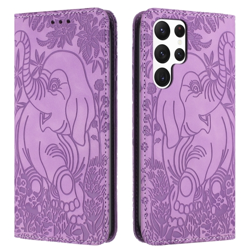

For Samsung Galaxy S24 Ultra 5G Retro Elephant Embossed Leather Phone Case(Purple)