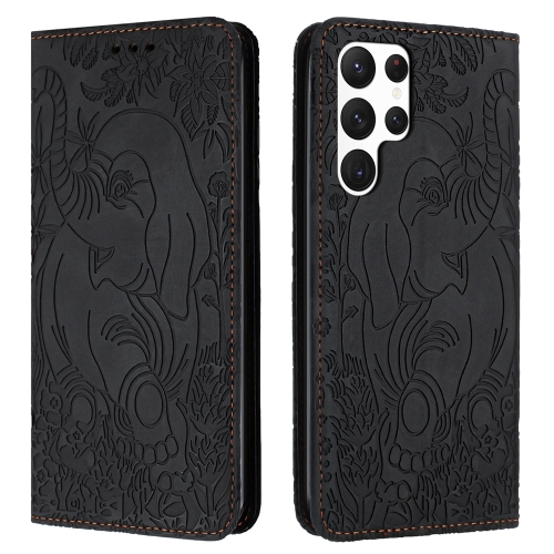 For Samsung Galaxy S24 Ultra 5G Retro Elephant Embossed Leather Phone Case(Black) autumn new vest retro personality american vest western pioneer waistcoat side buttons design men s artisan sleeveless jacket