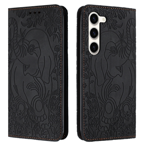 

For Samsung Galaxy S23 5G Retro Elephant Embossed Leather Phone Case(Black)