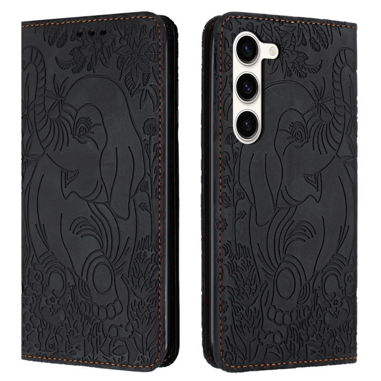 

For Samsung Galaxy S23+ 5G Retro Elephant Embossed Leather Phone Case(Black)