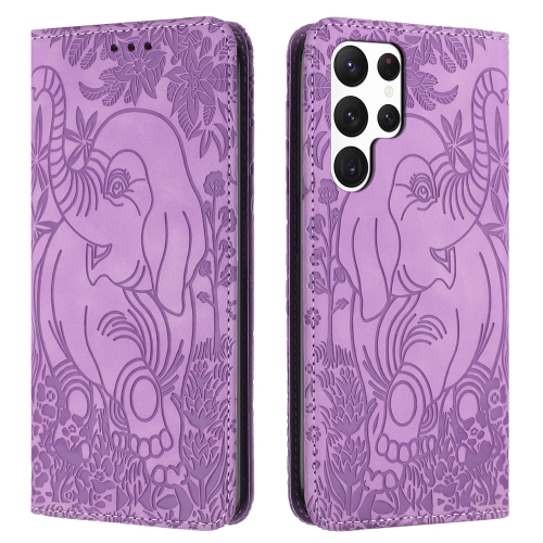 

For Samsung Galaxy S23 Ultra 5G Retro Elephant Embossed Leather Phone Case(Purple)