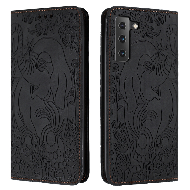 

For Samsung Galaxy S21 5G Retro Elephant Embossed Leather Phone Case(Black)