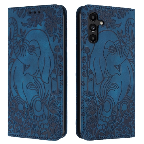 For Samsung Galaxy A55 5G Retro Elephant Embossed Leather Phone Case(Blue) for samsung galaxy a05s diamond embossed skin feel leather phone case blue