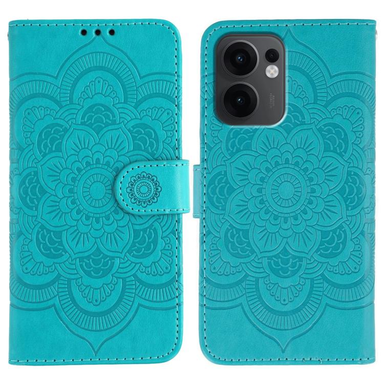 

For OPPO Reno13 F Sun Mandala Embossing Pattern Phone Leather Case(Blue)