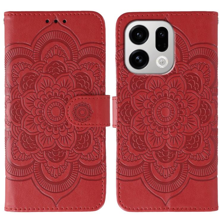 

For OPPO Find X9 Sun Mandala Embossing Pattern Phone Leather Case(Red)