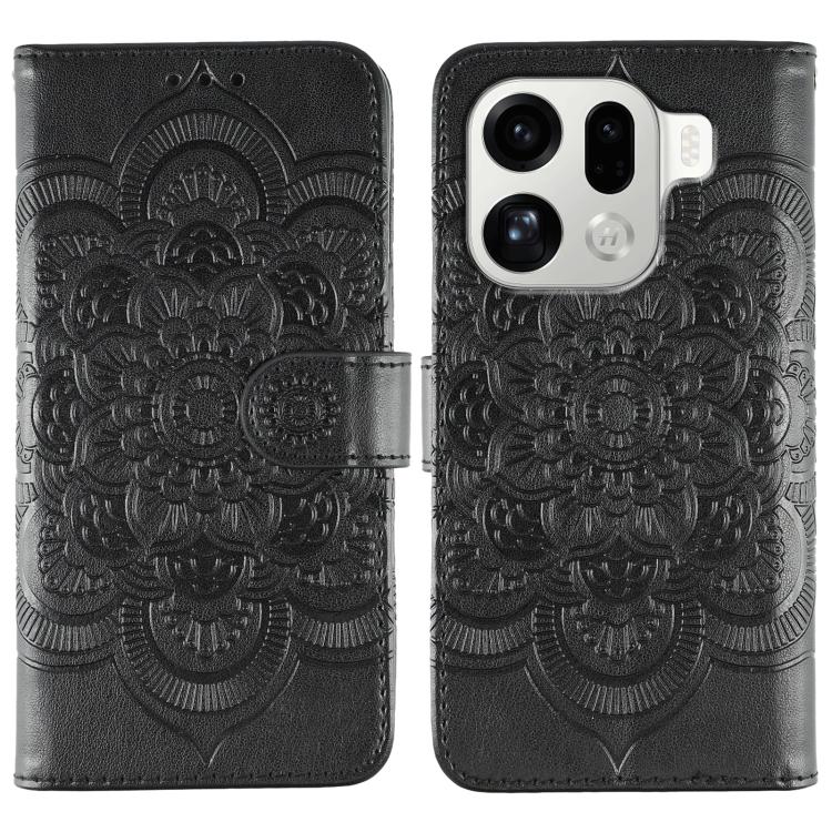 

For OPPO Find X9 Pro Sun Mandala Embossing Pattern Phone Leather Case(Black)