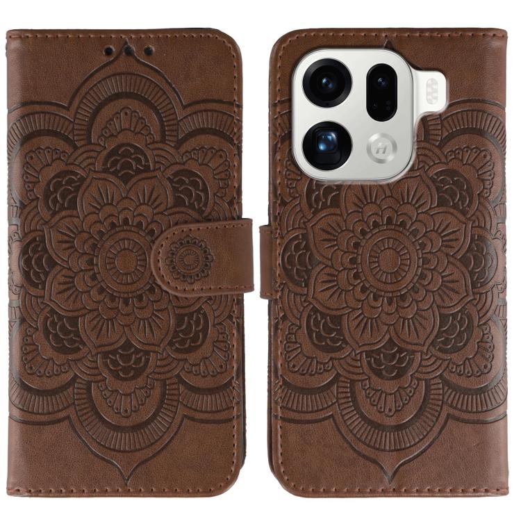 

For OPPO Find X9 Pro Sun Mandala Embossing Pattern Phone Leather Case(Brown)