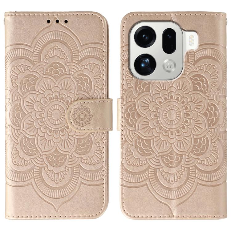 

For OPPO Find X9 Pro Sun Mandala Embossing Pattern Phone Leather Case(Rose Gold)