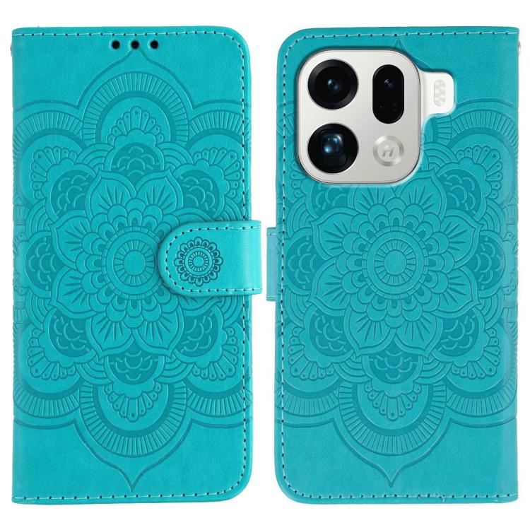 

For OPPO Find X9 Pro Sun Mandala Embossing Pattern Phone Leather Case(Blue)