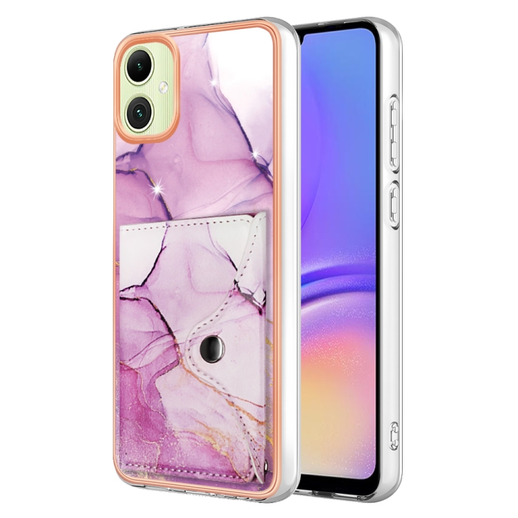 

For Samsung Galaxy A05 Marble Pattern IMD Card Slot Phone Case(Pink Purple Gold)