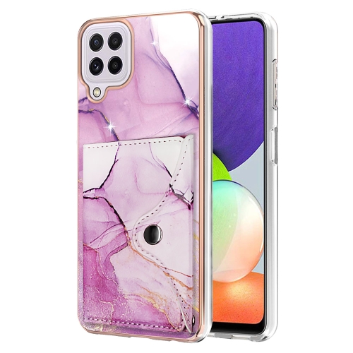 

For Samsung Galaxy A22 4G EU Version Marble Pattern IMD Card Slot Phone Case(Pink Purple Gold)