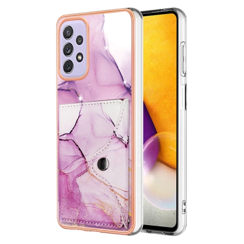 

For Samsung Galaxy A72 5G / 4G Marble Pattern IMD Card Slot Phone Case(Pink Purple Gold)
