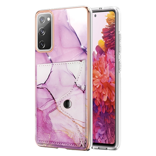 

For Samsung Galaxy S20 FE 5G Marble Pattern IMD Card Slot Phone Case(Pink Purple Gold)