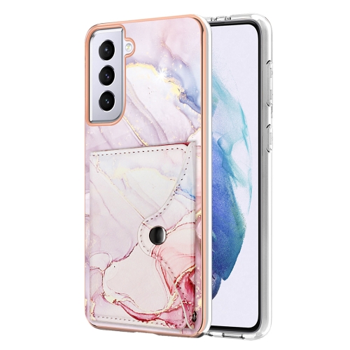 

For Samsung Galaxy S21 5G Marble Pattern IMD Card Slot Phone Case(Rose Gold)