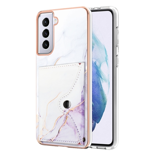 

For Samsung Galaxy S21 5G Marble Pattern IMD Card Slot Phone Case(White Purple)