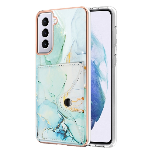 

For Samsung Galaxy S21 5G Marble Pattern IMD Card Slot Phone Case(Green)