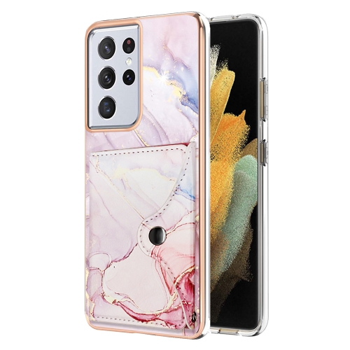 

For Samsung Galaxy S21 Ultra 5G Marble Pattern IMD Card Slot Phone Case(Rose Gold)