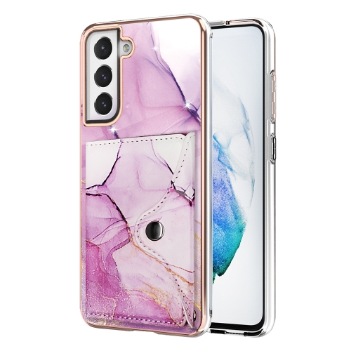 

For Samsung Galaxy S21+ 5G Marble Pattern IMD Card Slot Phone Case(Pink Purple Gold)