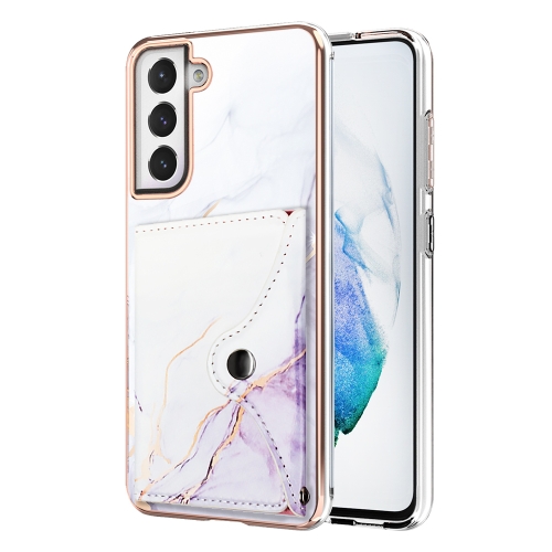 

For Samsung Galaxy S21+ 5G Marble Pattern IMD Card Slot Phone Case(White Purple)